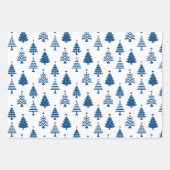 Festive Blue and White Christmas Tree Pattern ラッピングペーパーシート (正面2)