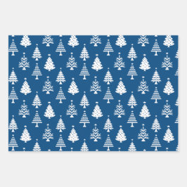 Festive Blue and White Christmas Tree Pattern ラッピングペーパーシート