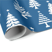 Festive Blue and White Christmas Tree Pattern ラッピングペーパー (ロールコーナー)