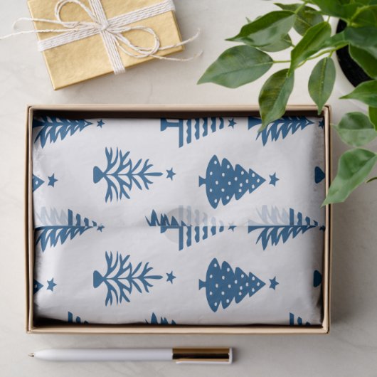 Festive Blue and White Christmas Tree Pattern 薄葉紙 (ギフト)