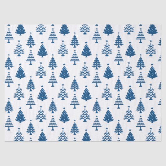 Festive Blue and White Christmas Tree Pattern 薄葉紙 (正面)