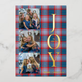 Festive Blue Buffalo Plaid 3 Photos Christmas  箔シーズンカード (正面)
