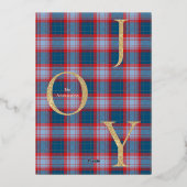 Festive Blue Buffalo Plaid 3 Photos Christmas  箔シーズンカード (裏面)