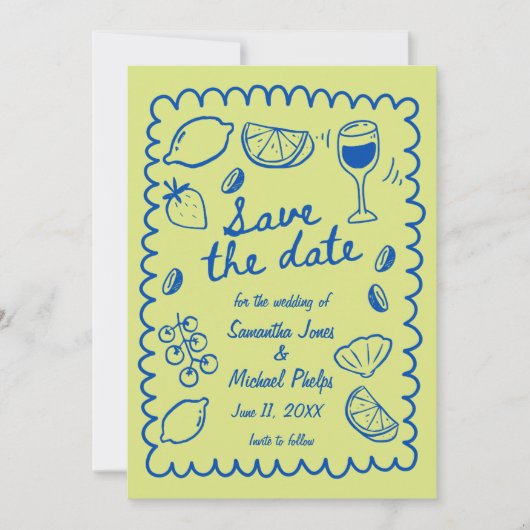 Festive Blue Coastal Wedding Save the Date (正面)