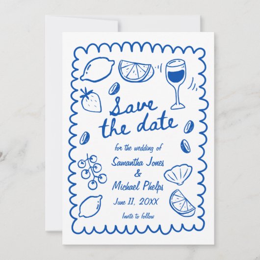 Festive Blue Coastal Wedding Save the Date (正面)