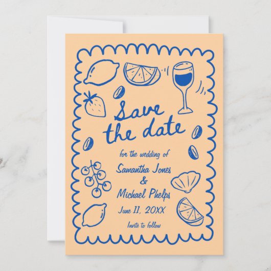 Festive Blue Coastal Wedding Save the Date (正面)