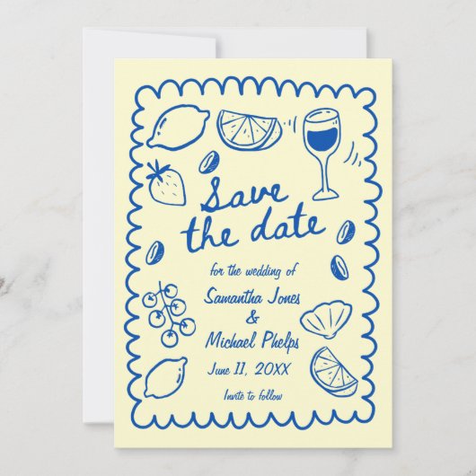 Festive Blue Coastal Wedding Save the Date (正面)