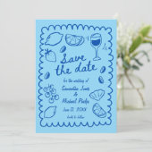 Festive Blue Coastal Wedding Save the Date (スタンド正面)