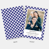 Festive Blue Gingham Photo Christmas シーズンカード
