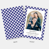 Festive Blue Gingham Photo Christmas シーズンカード