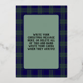 Festive Blue Green Tartan Bold Snowflake Christmas 箔シーズンカード (裏面)