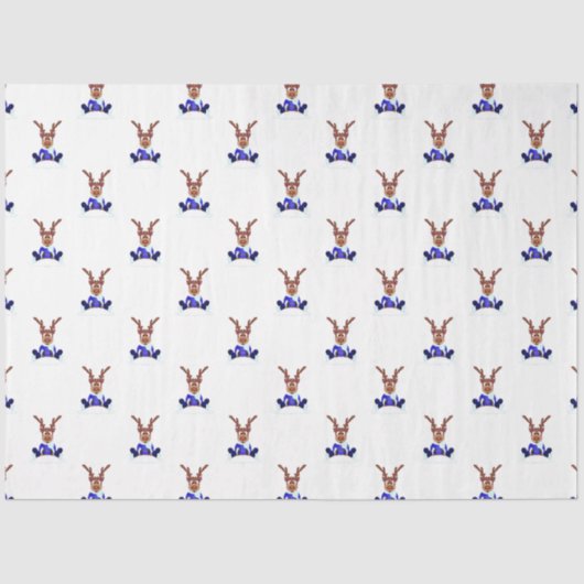 Festive Blue Kasky Christmas Reindeer 薄葉紙 (正面)