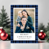 Festive Blue Plaid Photo Christmas シーズンカード