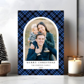 Festive Blue Plaid Photo Christmas シーズンカード