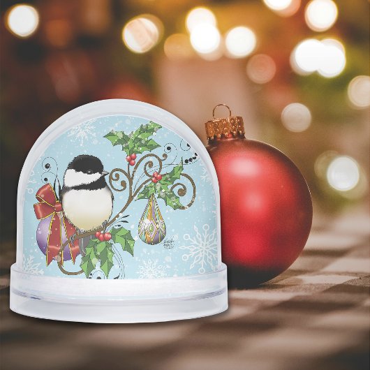 Festive Blue Vintage Christmas Chickadee