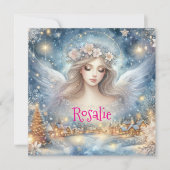 Festive Blue Watercolor Ethereal Frost Snow Angel シーズンカード (正面)