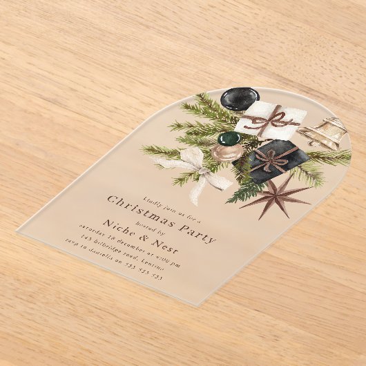 Festive Boho Office Corporate Christmas Party アクリル招待状 (レイダウン)