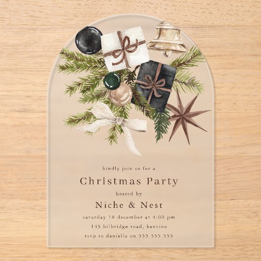 Festive Boho Office Corporate Christmas Party アクリル招待状 (正面)