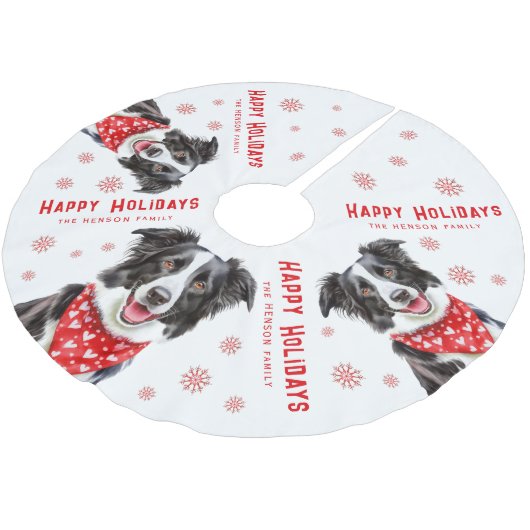 Festive Border Collie Red Heart Bandana Christmas ブラッシュドポリエステルツリースカート (アングル)