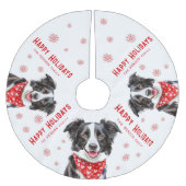 Festive Border Collie Red Heart Bandana Christmas ブラッシュドポリエステルツリースカート (正面)