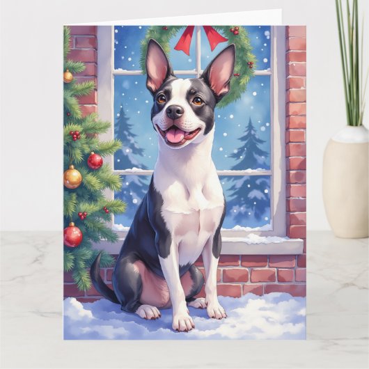 Festive Boston Terrier Christmas Art カード (正面)