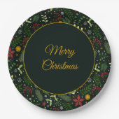 Festive Botanical Merry Christmas Plate  ペーパープレート (正面)