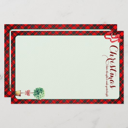 Festive Botanical Rustic Christmas Red Green Plaid 便箋 (正面/裏面)