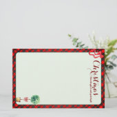 Festive Botanical Rustic Christmas Red Green Plaid 便箋 (スタンド正面)
