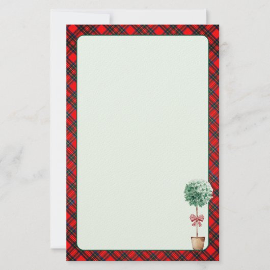 Festive Botanical Rustic Christmas Red Green Plaid 便箋 (裏面)
