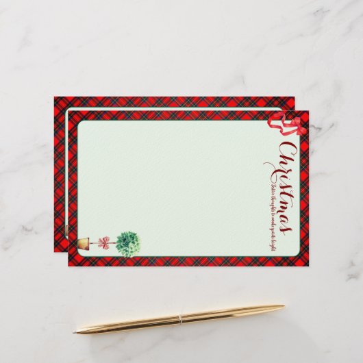 Festive Botanical Rustic Christmas Red Green Plaid 便箋 (正面/裏面インサイチュ)