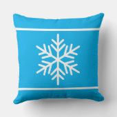 Festive Bright Azure Blue White Stripes Snowflakes クッション (裏面)