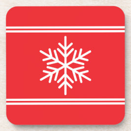 Festive Bright Red White Racing Stripes Snowflake コースター