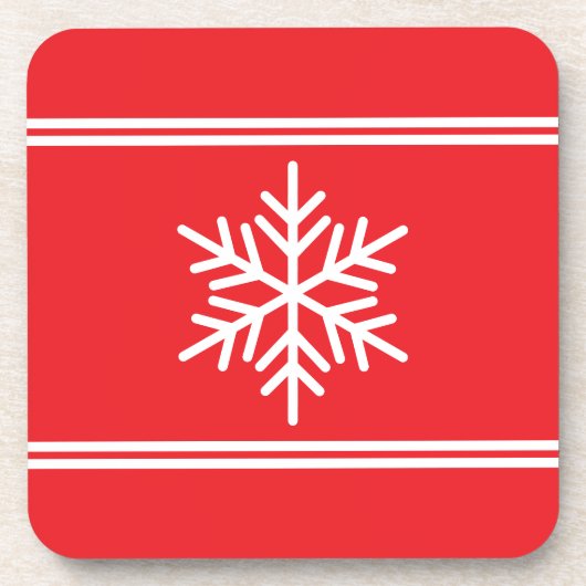 Festive Bright Red White Racing Stripes Snowflake コースター (正面)