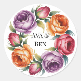 Festive Bright Vintage Rose Wedding ラウンドシール