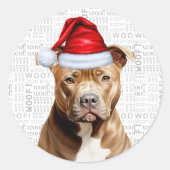 Festive Brown Pitbull Dog Woof Word Art Christmas ラウンドシール (正面)