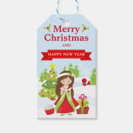 Festive Brunette Haired Christmas Princess ギフトタグ