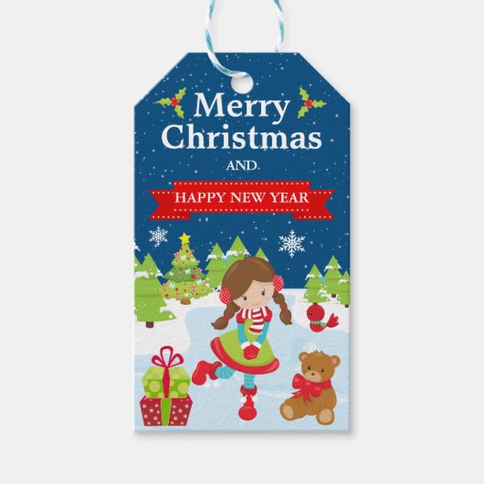 Festive Brunette Haired Haired Christmas Princess ギフトタグ (正面)
