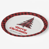 Festive Buffalo Check Christmas Name Paper Plates ペーパープレート (アングル)