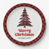 Festive Buffalo Check Christmas Name Paper Plates ペーパープレート (正面)