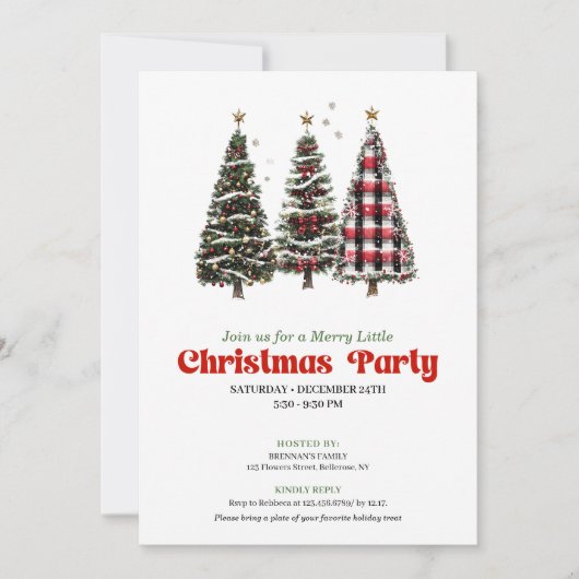 Festive buffalo Christmas tree editable invitation 招待状 (正面)