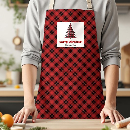 Festive Buffalo Plaid Tree Personalized Christmas  エプロン