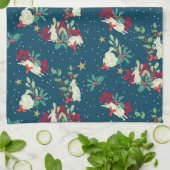 Festive Bunnies Play As Snow Falls キッチンタオル (折り畳み)