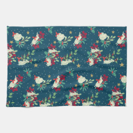 Festive Bunnies Play As Snow Falls キッチンタオル