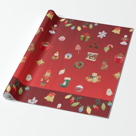 Festive Burgundy Christmas Wrapping Paper ラッピングペーパー (アンロールド)