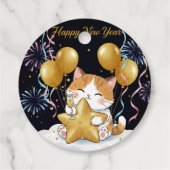 Festive Calico Cat Celebrating New Year with Firew フェイバータグ (裏面)