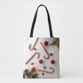 Festive Candy Cane Christmas Tote Bag  トートバッグ (正面)