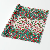 Festive Candy Cane & Holly Christmas Wrapping Pape ラッピングペーパー (アンロールド)