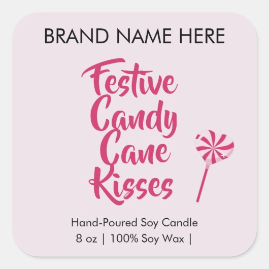 Festive Candy Cane Kisses | Modern Candle Labels スクエアシール (正面)