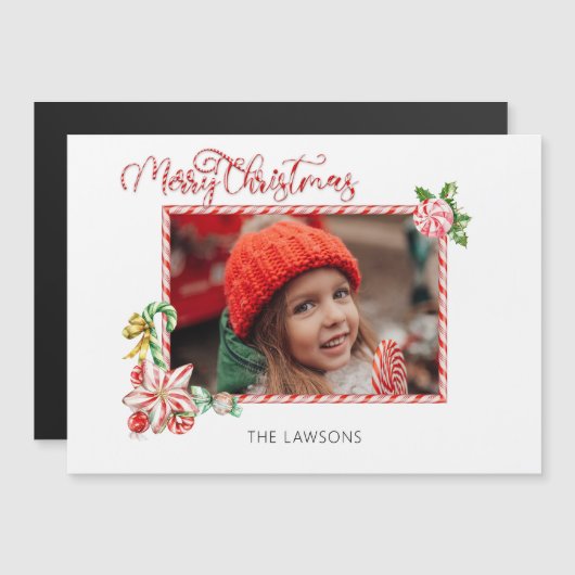 Festive Candy Cane Merry Christmas One Photo (正面/裏面)