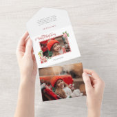 Festive Candy Cane Merry Christmas One Photo オールインワン招待状 (貼ってはがせる)